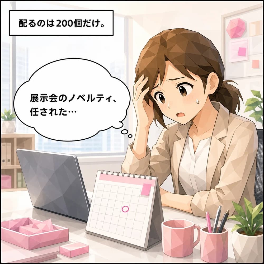 展示会・企業ノベルティのマンガ 第1コマ