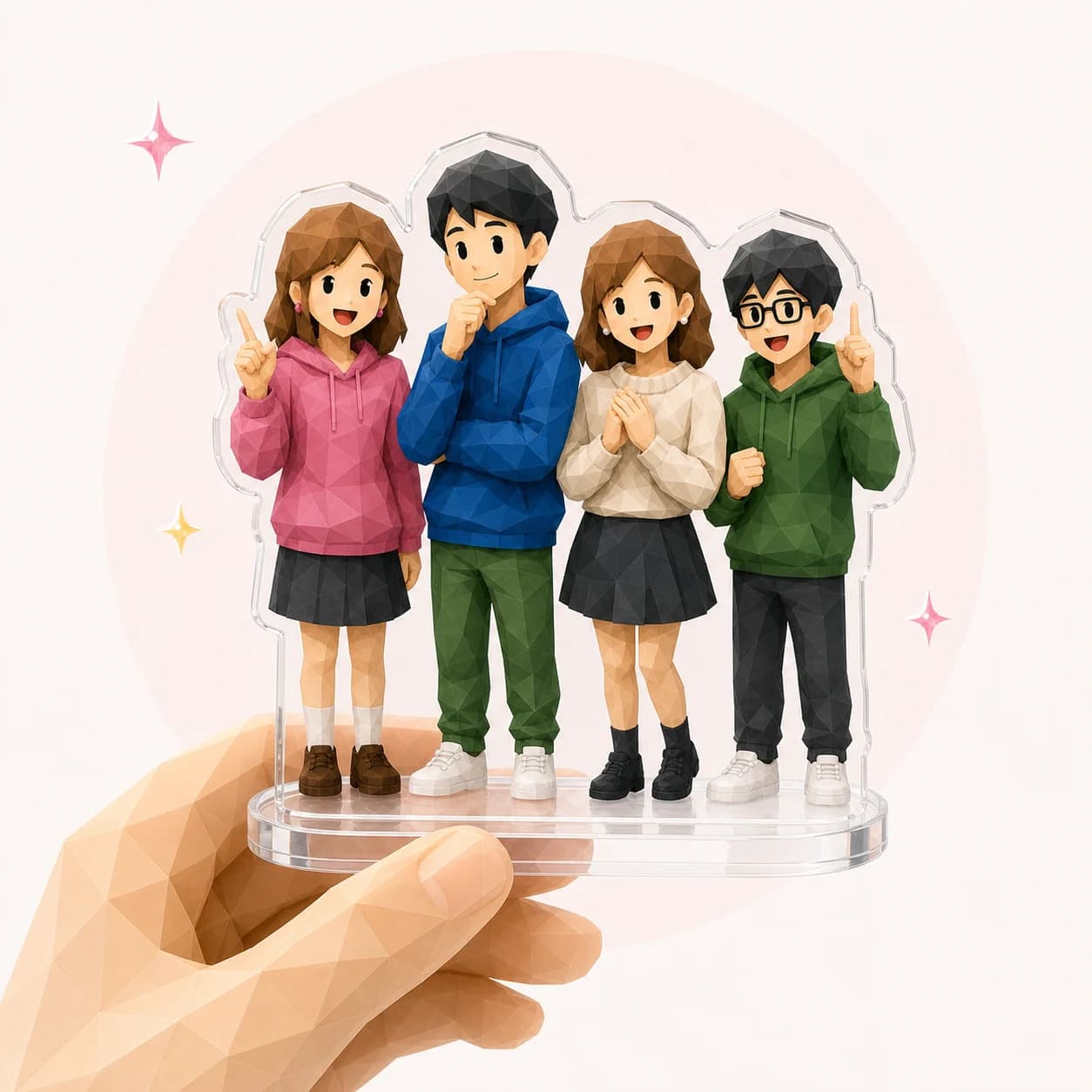 きれいに映える、高透明アクリルのローポリイラスト